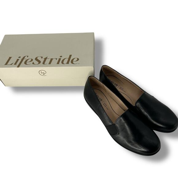 NEW Life Stride Black Loafers Size 8.5 Slip On Leather Flats Comfort Walking NWT - Picture 4 of 12